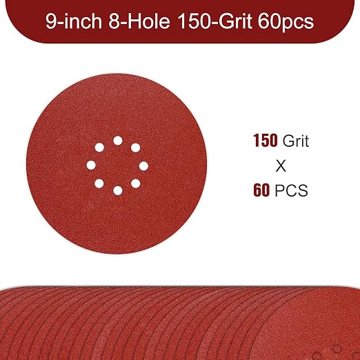 9 inch Sanding Discs 150 Grit 8 Holes Hook and Loop Sandpaper - Image 2