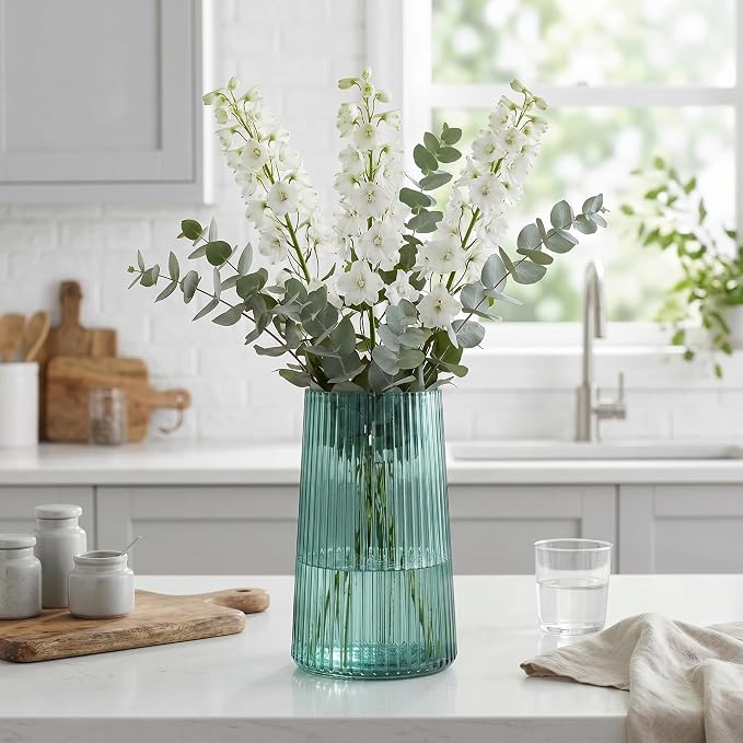 Green Glass Vase for Flower, Flower Vase for Bouquet, Modern Glass Vases - Image 5