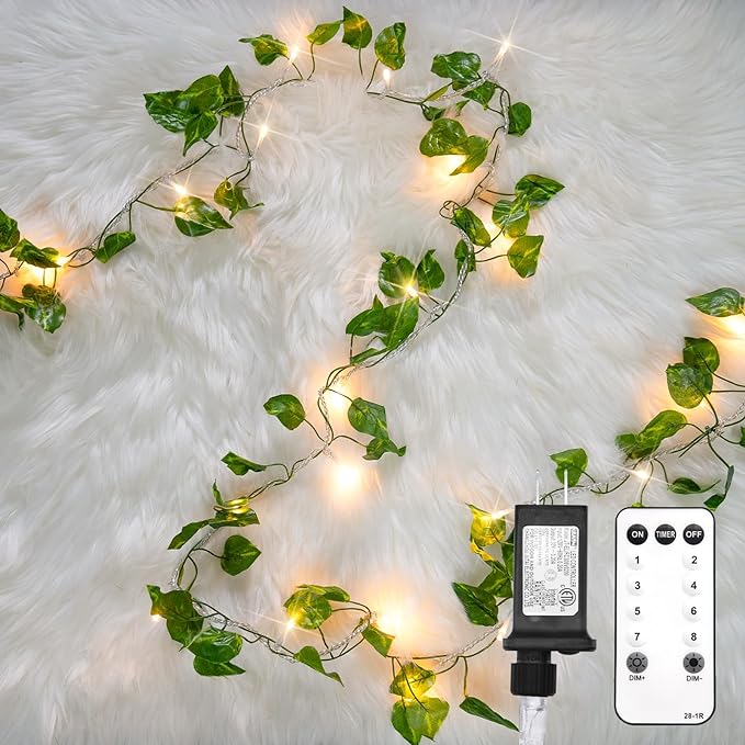 33FT 100 LED Pothos Vine with Fairy Lights Plug in Clear Wire | Connectable by SUDDUS