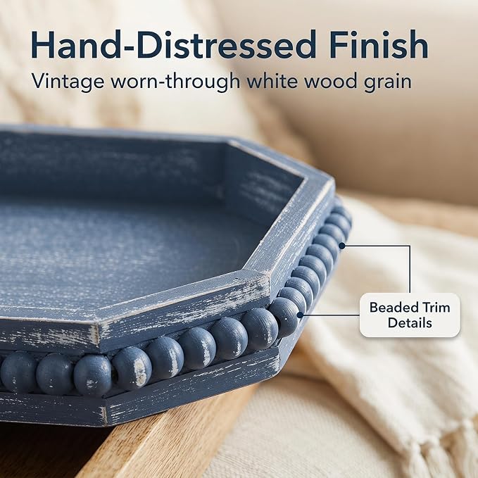 Hrastany Blue Wood Decorative Tray, Coffee Table Tray - Image 4