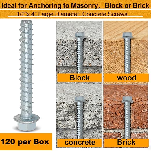 Hicarer 120 Pack 1/2 x 4 Inch Concrete Screws Galvanized - Image 5