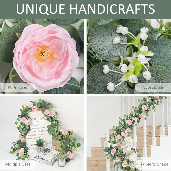 TOCHGREEN 2 Pack 13Ft Artificial Eucalyptus Flower Garland - Image 4