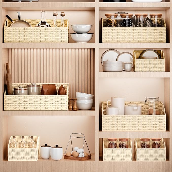 Pantry Baskets for Organizing, Wicker Storage Basket Beige | Handwoven Pantry - Image 6