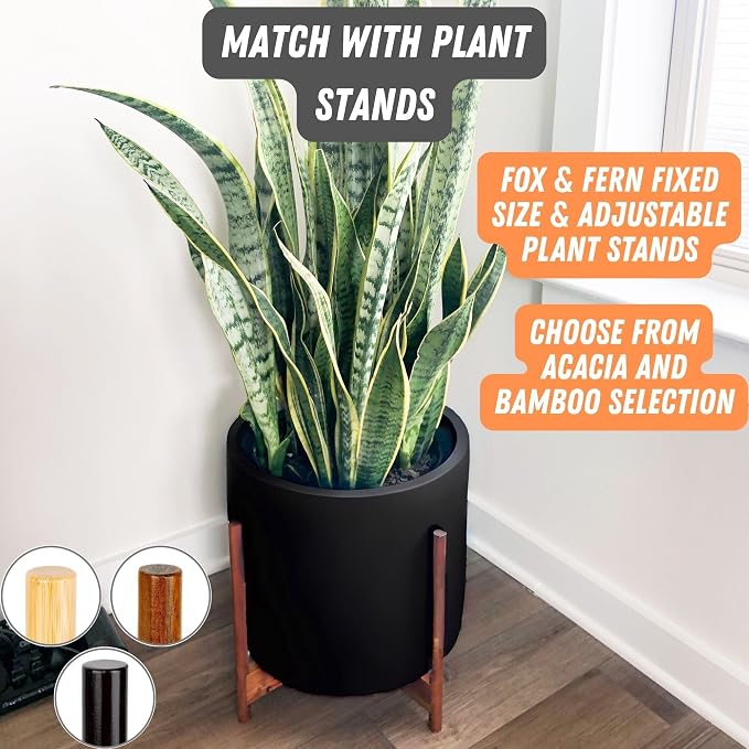 Fox & Fern Large Planter for Indoor or Outdoor, Matte Black, 14.6 Inch | UV & - Image 7