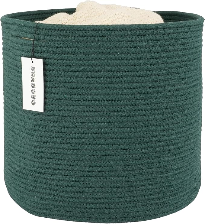 XUANGUO Cotton Rope Basket For Girls Boys Kids 16”X14” dark green | Baby by XUANGUO