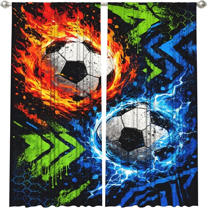 Speed Dynamic Soccer Window Curtains 2 Panels Set, 52 X 84 Inch Polyester Drapes - Image 2