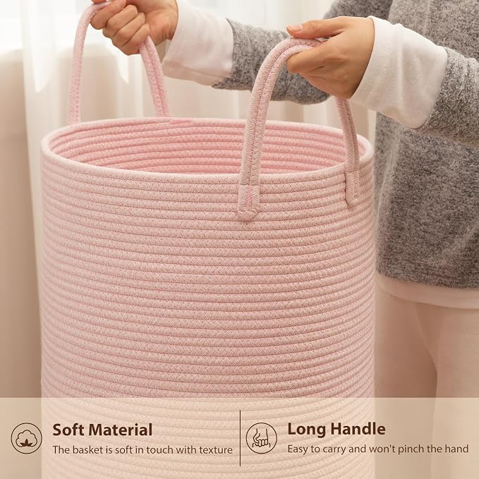 OIAHOMY 60L Nursery Hamper Laundry Basket Laundry Hamper Pink | collapsible - Image 6