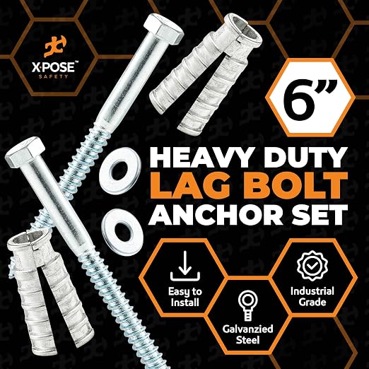 Concrete Anchors Set with 6" Lag Bolt, Lag Shield and Washer - Image 4