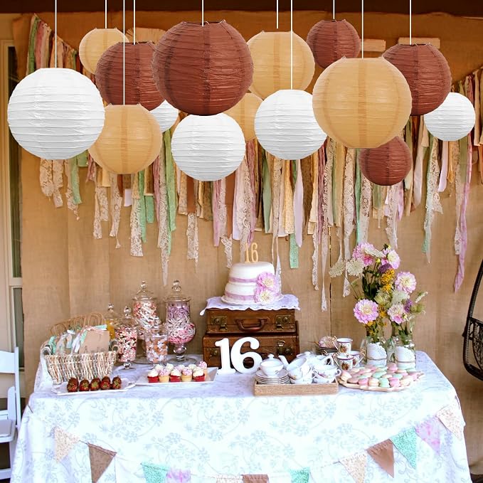 BEISHIDA Brown Mix Paper Lanterns 16Pcs 6/8/10 Inch Round Chinese Lamp | Paper - Image 5