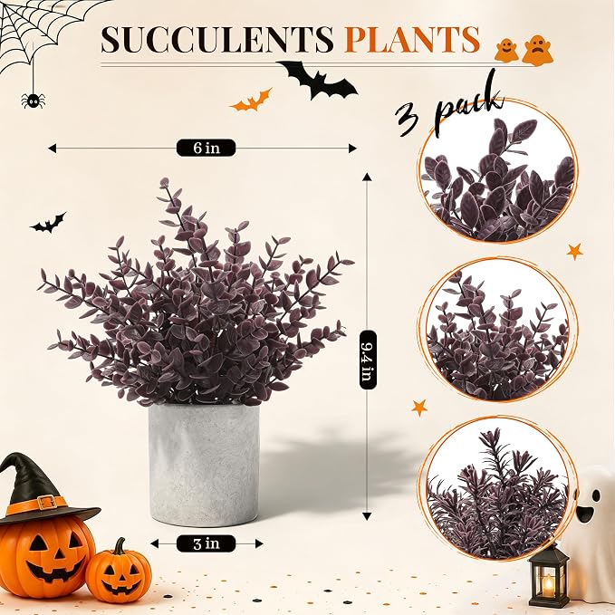 Der Rose 3 Pack Plum Eucalyptus Fake Plants - Image 3