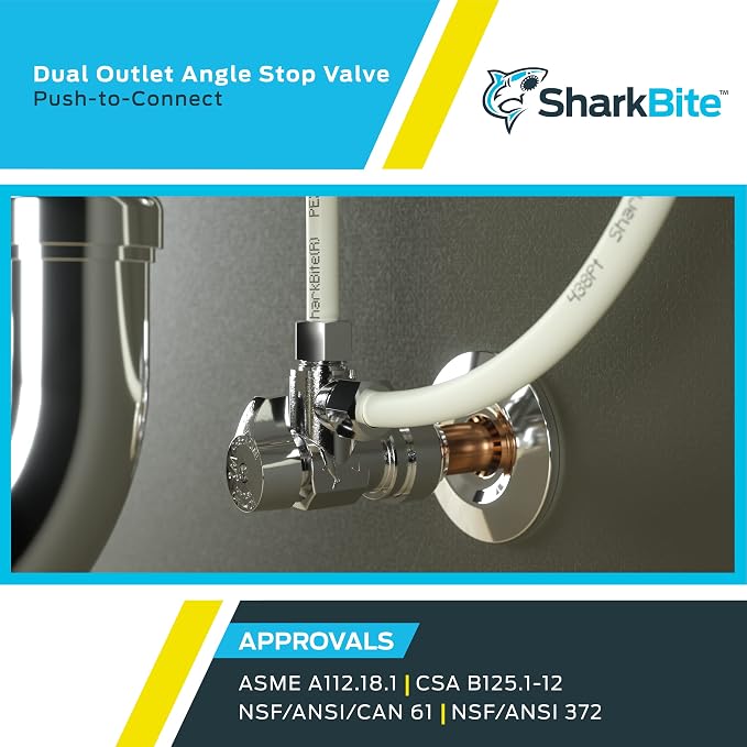 SharkBite 1/2 x 3/8 Inch Compression Dual Outlet Angle Stop Valve, Quarter Turn - Image 5
