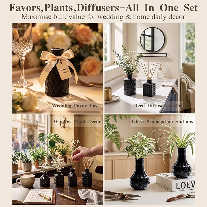 Black Glass Bud Vase Set of 12 Pcs, Small Bud Vases in Bulk, Glass Crystal - Image 3
