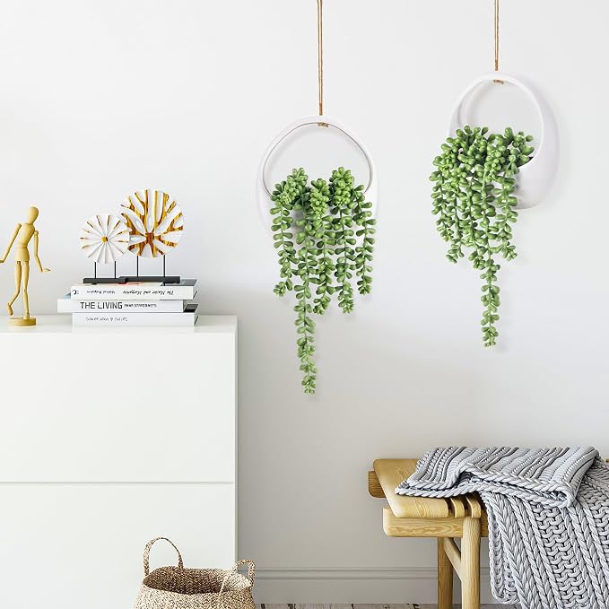 Der Rose 2 Pack Artificial Hanging Plants in White Pots - Image 4