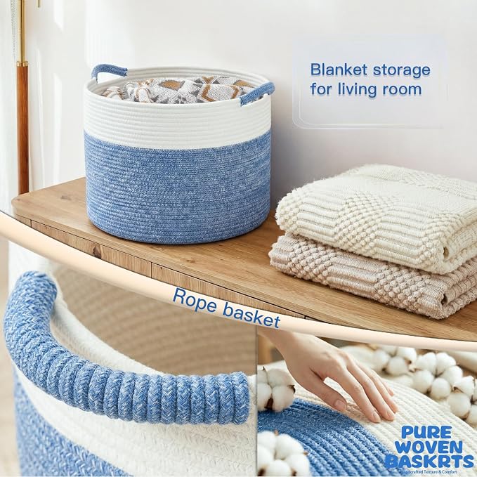 Artfeel 100L Large Cotton Rope Basket, Decorative Woven Blanket Storage - Image 5