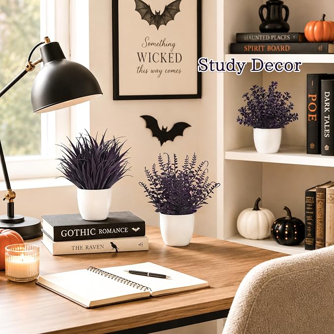 Der Rose 4 Pack Purple Artificial Plants in Pots, Halloween Fall Decor | - Image 6