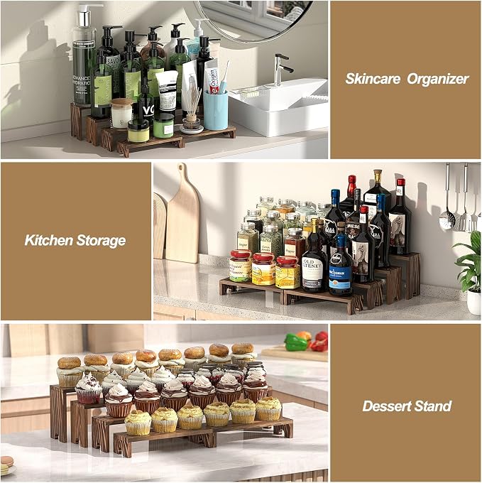 2 Set Wooden Tiered Risers Display Stands - Image 7