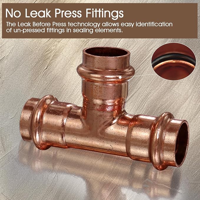 Copper Press Fittings Tee 3/4 Inch Copper Press Tee Coupling 12PK, Zero Lead | - Image 4