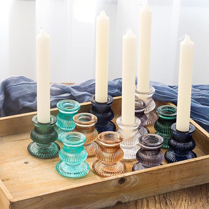 WDHODEC Christmas Taper Candle Holders 12PCS Glass Candlestick Holders - Image 4