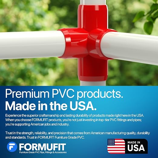 1” 4-Way Tee Furniture Grade PVC Fitting in Red, Made in USA, UV-Resistant - Image 7