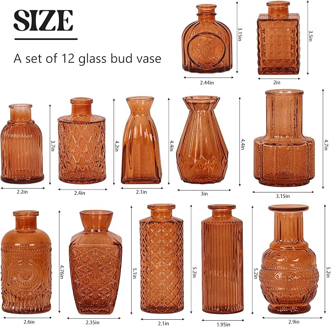 Set of 12 Glass Bud Vase Set, Small Vintage Clear Flower Vase Centerpieces - Image 3