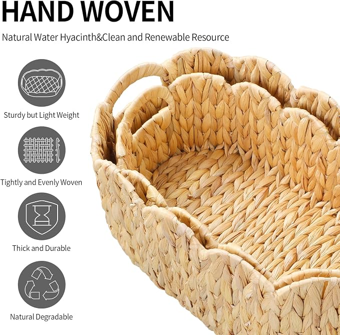 Coeusy Scalloped Basket Set of 2, Water Hyacinth Basket - Image 8