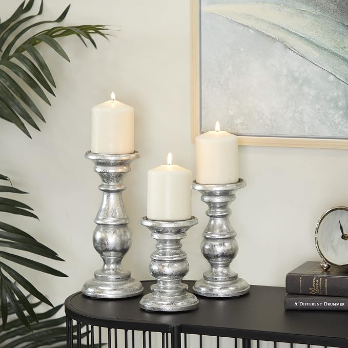 Deco 79 Traditional Mango Wood Pillar Candle Holder - Image 2