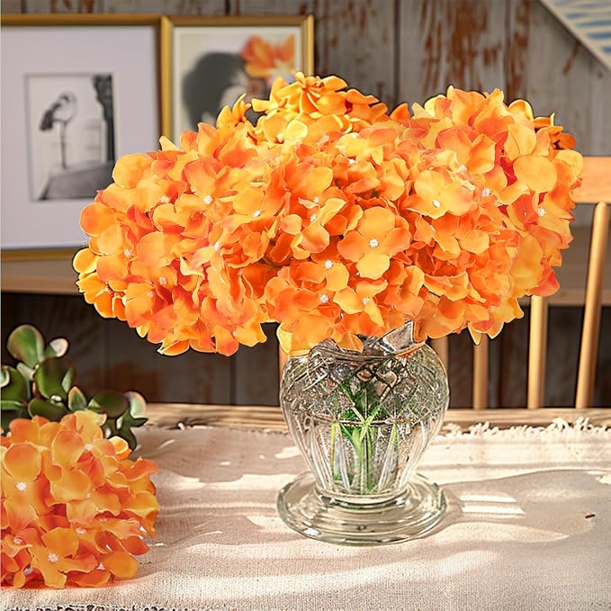 Auihiay 64Pcs Orange Hydrangea Flowers, Silk Hydrangea Artificial Flowers | - Image 7