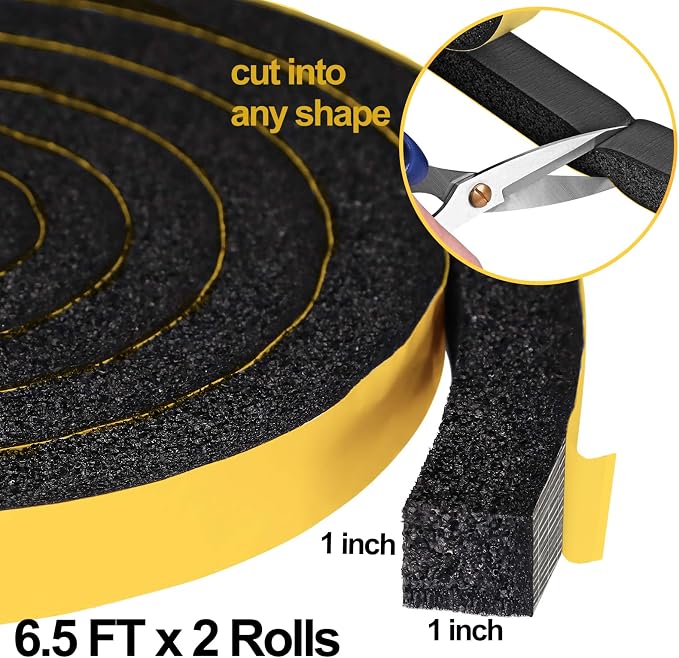 High Density Foam Tape Air Conditioner Window Seal, 1x1 Inch Thick Foam Stripe - Image 2