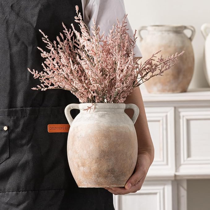 Dobbyby Ceramic Flower Vase 7.6 inch Farmhouse Rustic Vase Decorative Pottery - Image 6