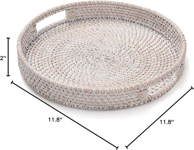 11.8 inch Round Rattan Tray, Decorative Coffee Table Trays, Ottoman Tray - Image 10