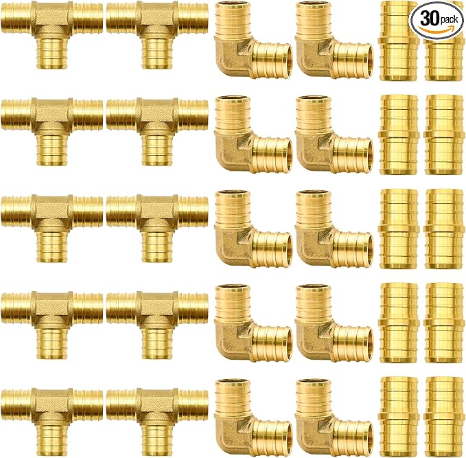 30pcs 3/4" Brass PEX Fittings, Elbow TEE Straight Couplings Set | by RUBY.Q