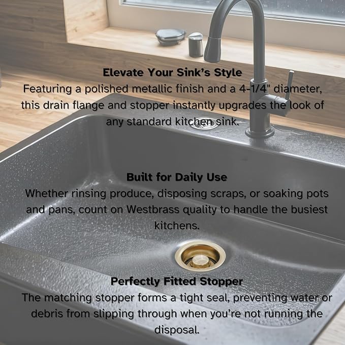 Westbrass R2089-01 4-1/4" Kitchen Sink Waste Disposal Drain Flange and Stopper - Image 8