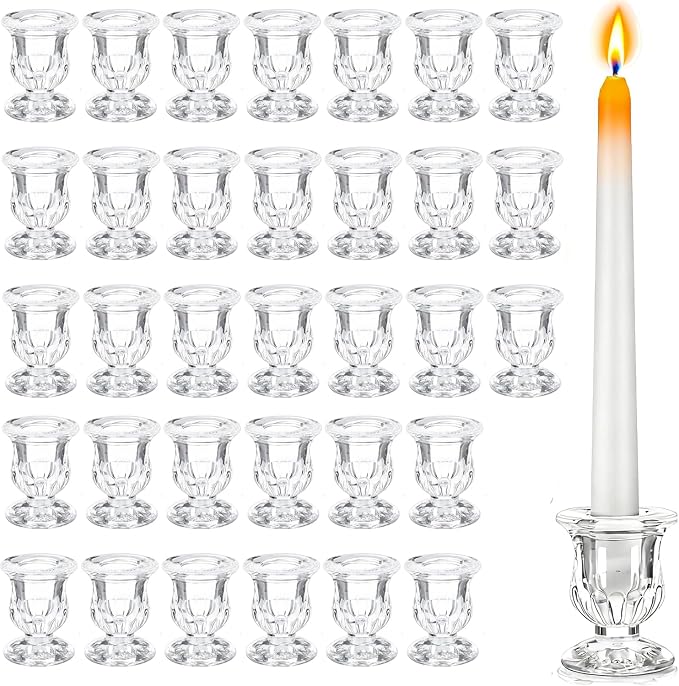 48 Pcs Clear Glass Taper Candle Holders Bulk, 2.5 Inch Small Candlestick Stands by Unknown