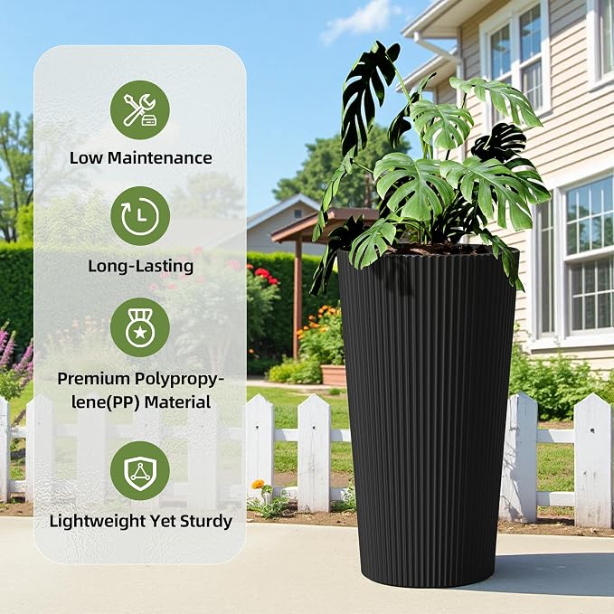 24" Tall Planters for Outdoor Plants Set of 2 - Image 5