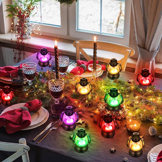 Ferraycle 12 Pcs Mini Lanterns 4 Inch 4 Light Colors Lamp Table Decor | Western - Image 4