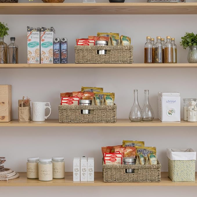 StorageWorks Pantry Baskets, Wicker Storage Baskets, Shallow Basket, Wicker - Image 5
