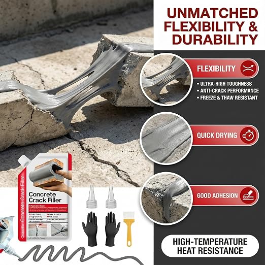 Concrete Crack Filler 4-Pack 4.4LB Grey | Self-Leveling, High Elasticity Cement - Image 8
