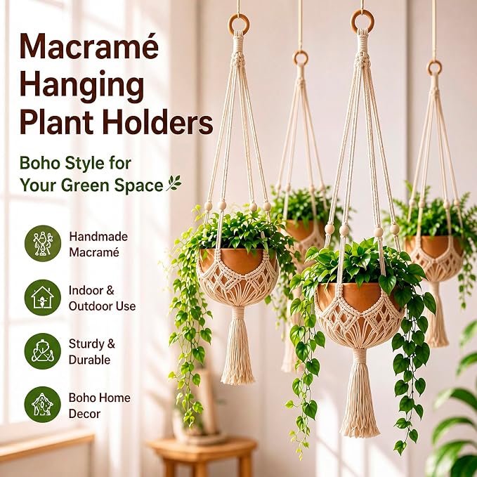 Shappy 3 Pack Boho Macrame Plant Hanger - Image 2