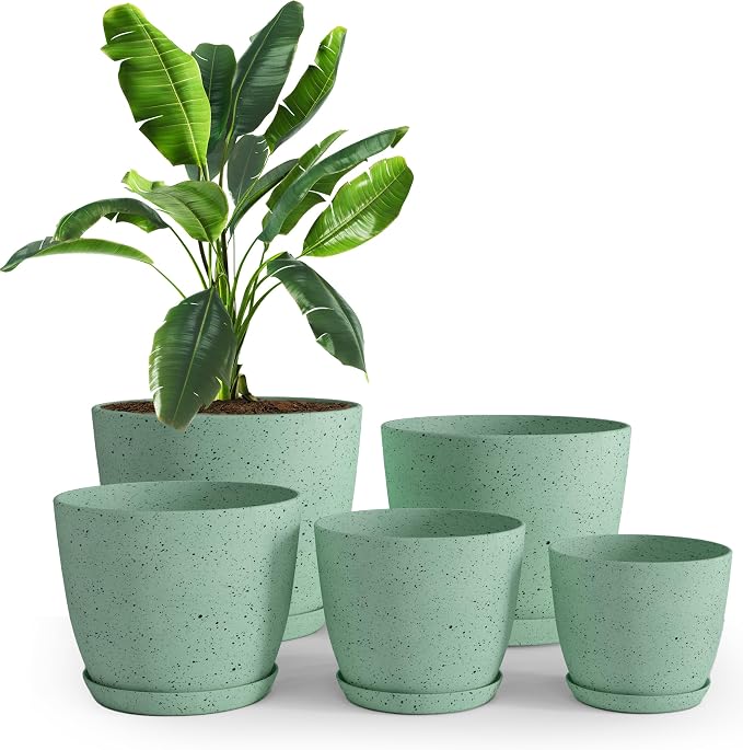 Plant Pots Indoor with Drainage 5 Pack Multi-Size Planters Set Spotty Mint | by UTOPIAHOME