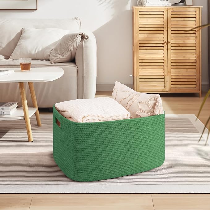 OIAHOMY 75L Large Blanket Basket, Woven Cotton Rope Baskets - Image 2