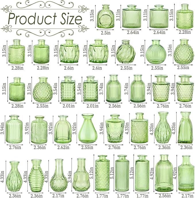 UPBUD Green Glass Bud Vases Set of 36, Small Vases - Image 4