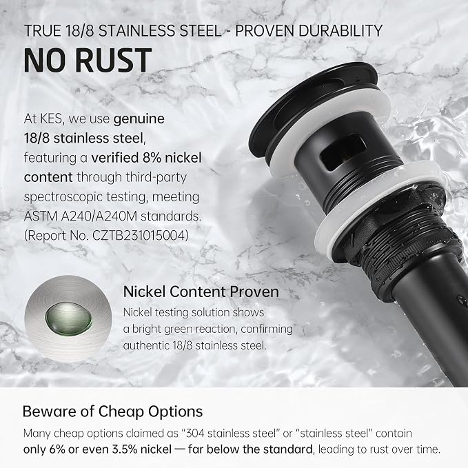 KES Bathroom Sink Drain with Overflow, Stainless Steel, Matte Black 2 Pack - Image 6