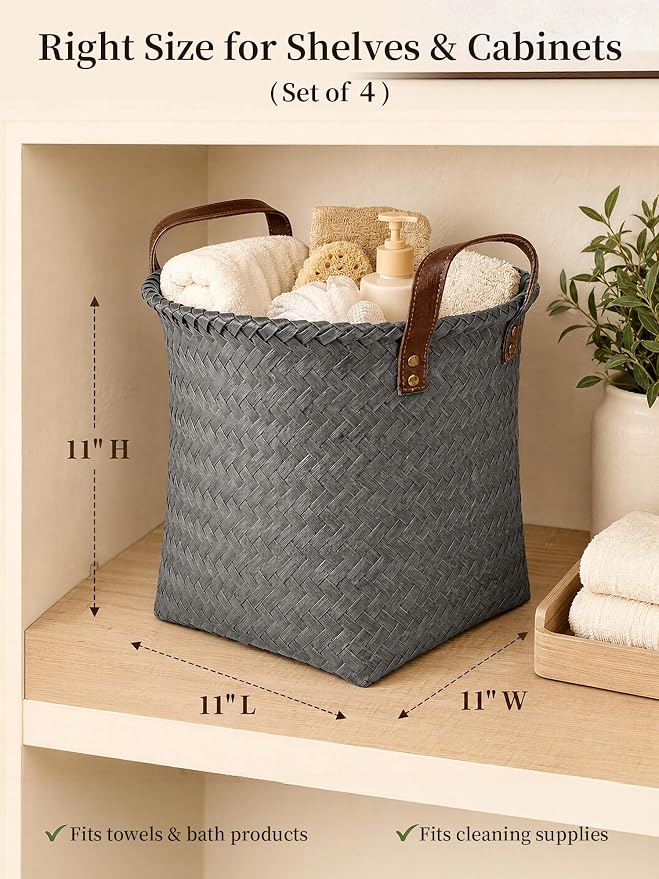Wicker Storage Baskets, 4 Pack Woven Baskets - Image 2