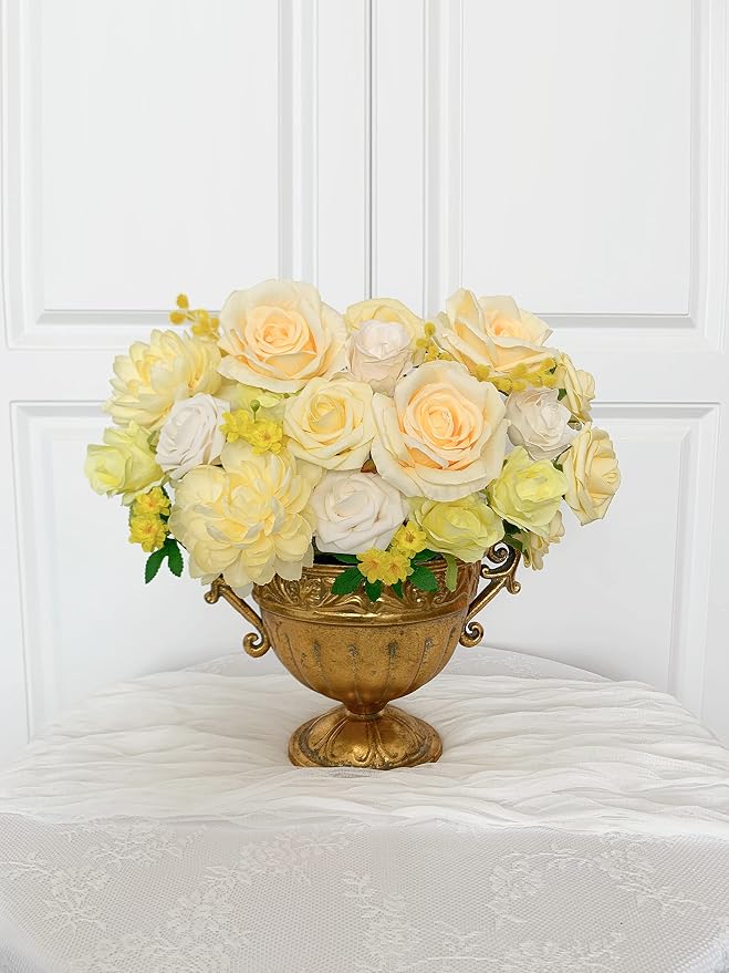 FACINOC Roses Artificial Flowers Yellow Bouquet Fake Flower Bulk Box Set | DIY - Image 7