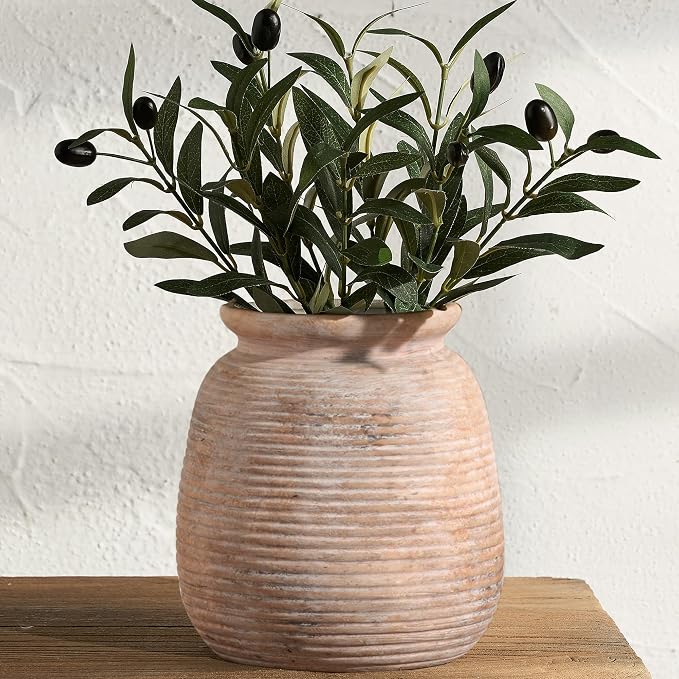 Ceramic Flowers Rustic Vase, Neutral Pottery Farmhouse Vases Home Decor by ooit