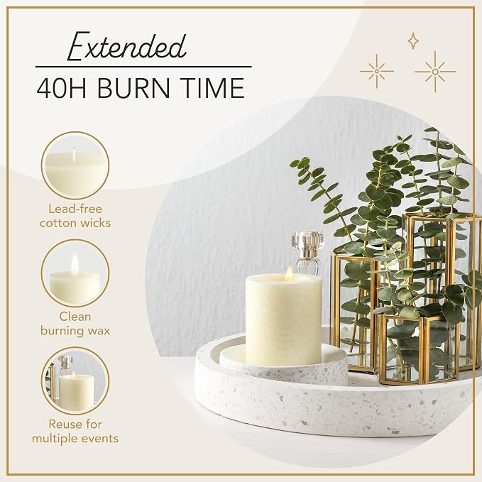 Melt Candle Ivory Pillar Candles, 3 Pack, 3 x 4 Inch | Up to 55-hour burn - Image 2