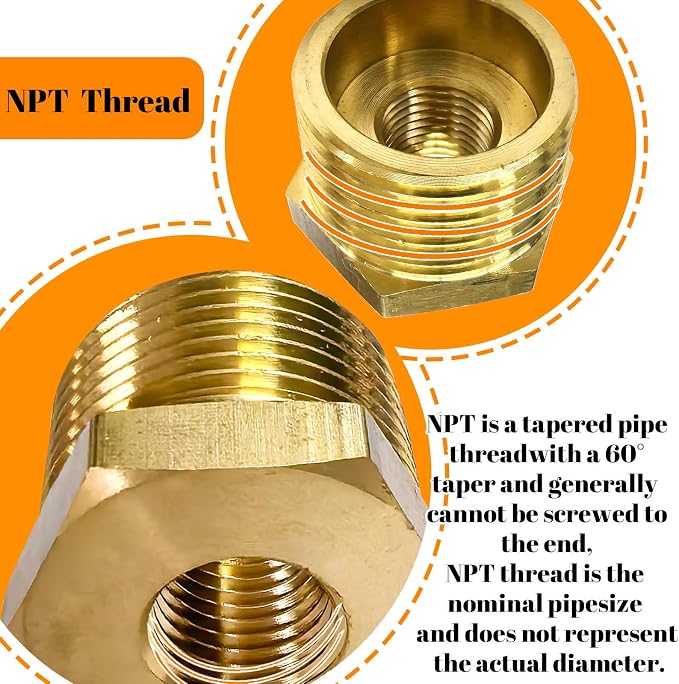 2 Pcs Brass Bushing 3/4" Male to 1/4" Female, 3/4" to 1/4" NPT Adapter Hex - Image 6