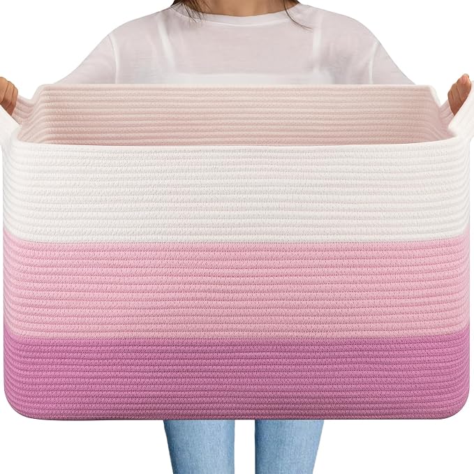 OIAHOMY Extra Large Blanket Basket, 95L Cotton Rope Woven Laundry Basket by MasterofSpaceOptimization