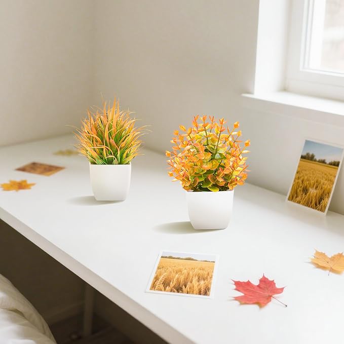Der Rose 2 Pack Fake Plants Orange Mini Plants - Image 6