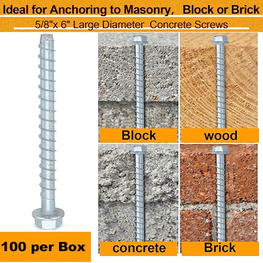 Hicarer 100 Pack 3/8 x 5 Inch Concrete Screws Galvanized Concrete Anchors | - Image 4